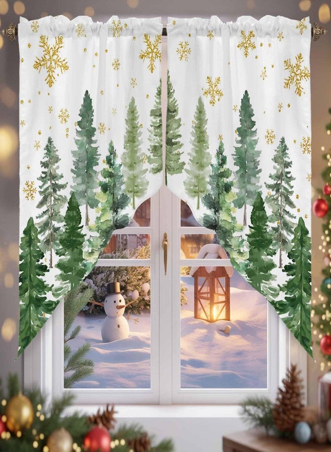 TweetyBed ستائر زخرفية لعيد الميلاد، ستائر قصيرة ذهبية على شكل ندفة ثلجية للنوافذ الصغيرة، ستائر نوافذ على شكل شجرة عيد الميلاد للمطبخ وغرفة النوم وغرفة المعيشة، عرض 56 بوصة × طول 36 بوصة - Image 4